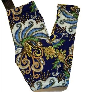 New Royal Blue Multi Colored Paisley leggings OS